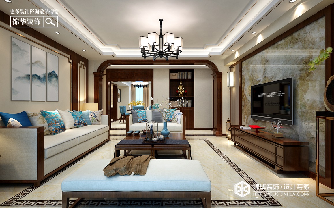 新中式風格-紫薇花園-三室兩廳-140㎡裝修實景效果圖