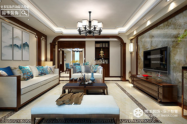 新中式风格-紫薇花园-三室两厅-140㎡装修实景效果图
