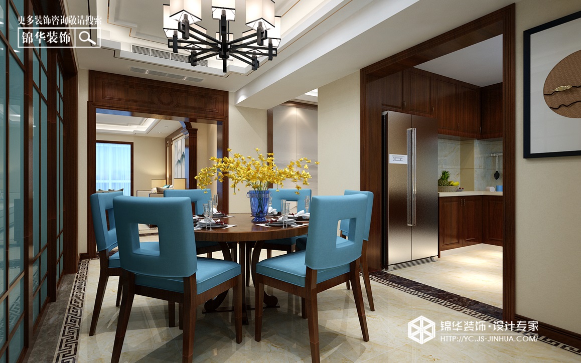 新中式风格-紫薇花园-三室两厅-140㎡装修实景效果图装修-四室两厅-新中式