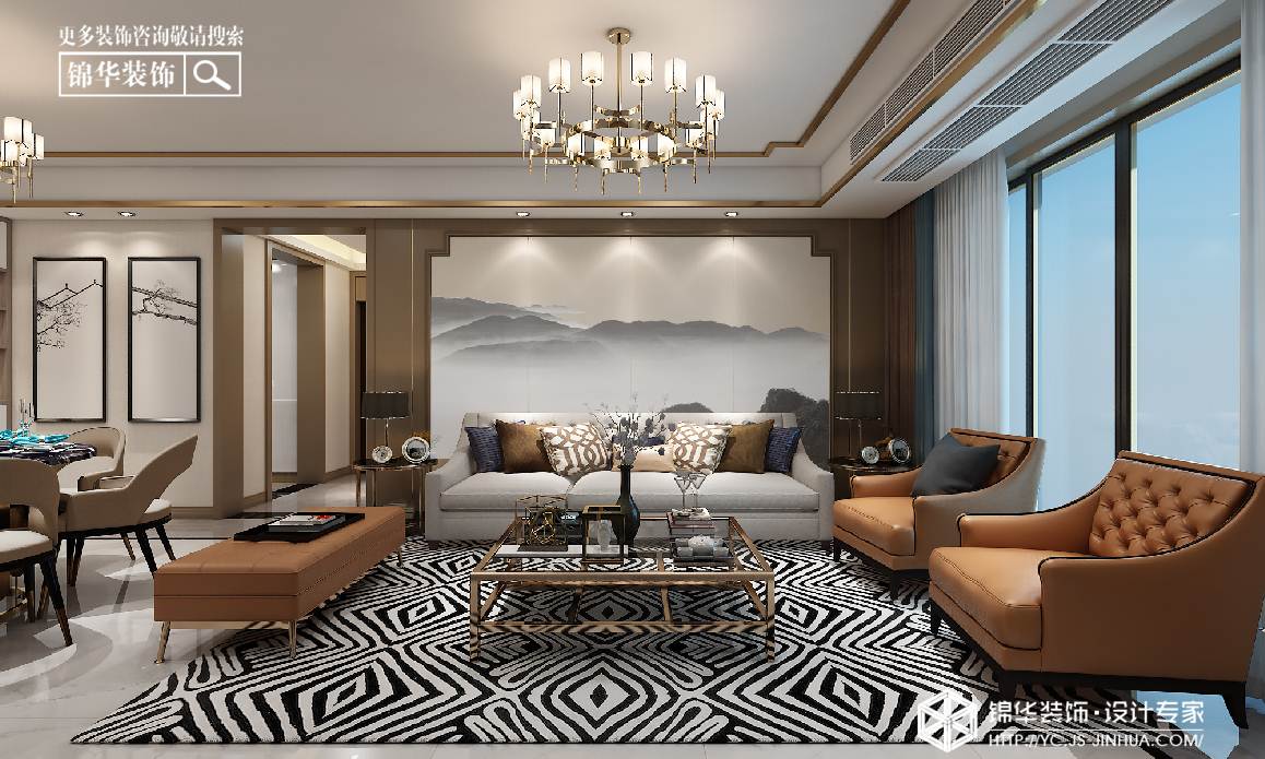 新中式风格-文泽府邸-三室一厅-126㎡装修实景效果图装修-三室一厅-新中式