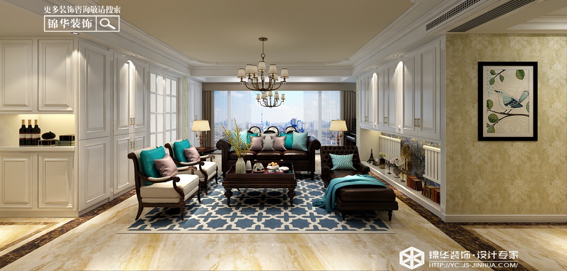 美式风格-瑞尔湖畔居-平层-140㎡装修实景效果图装修-四室两厅-简美