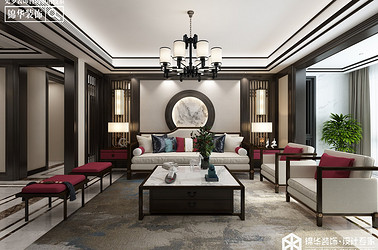 新中式风格-凤鸣缇香--三室两厅-169㎡装修实景效果图