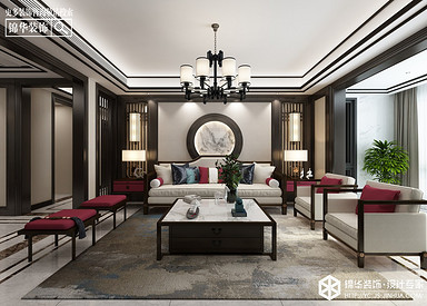 新中式风格-凤鸣缇香--三室两厅-169㎡装修实景效果图
