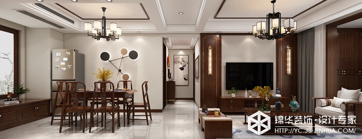 新中式風格-保利紫荊公館-四室兩廳-129㎡裝修實景效果圖裝修-四室兩廳-新中式