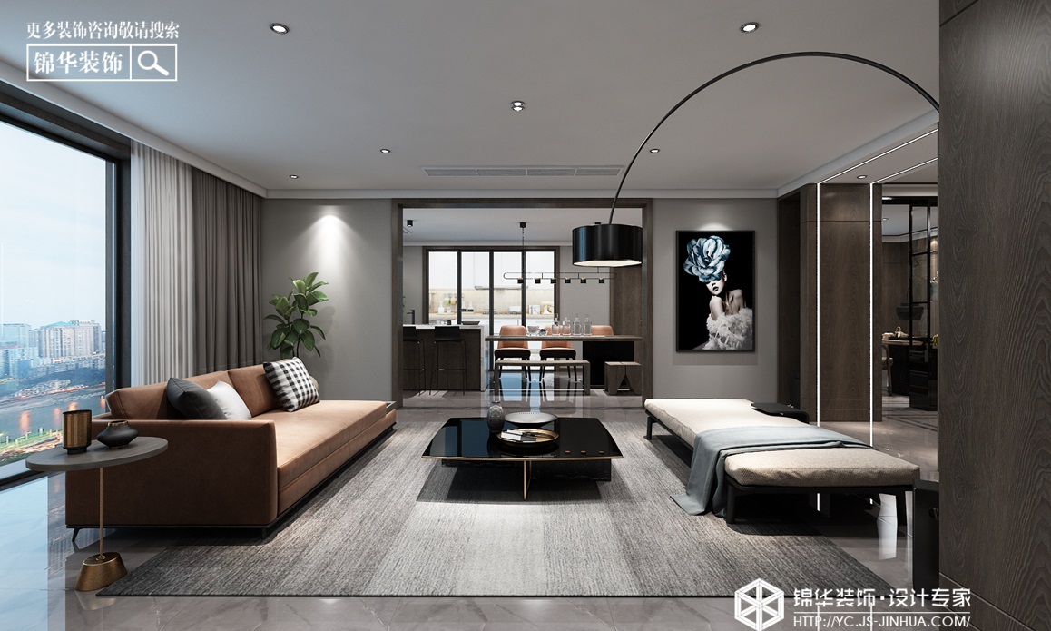 現代簡約-紫緣公寓-平層-260㎡裝修實景效果圖