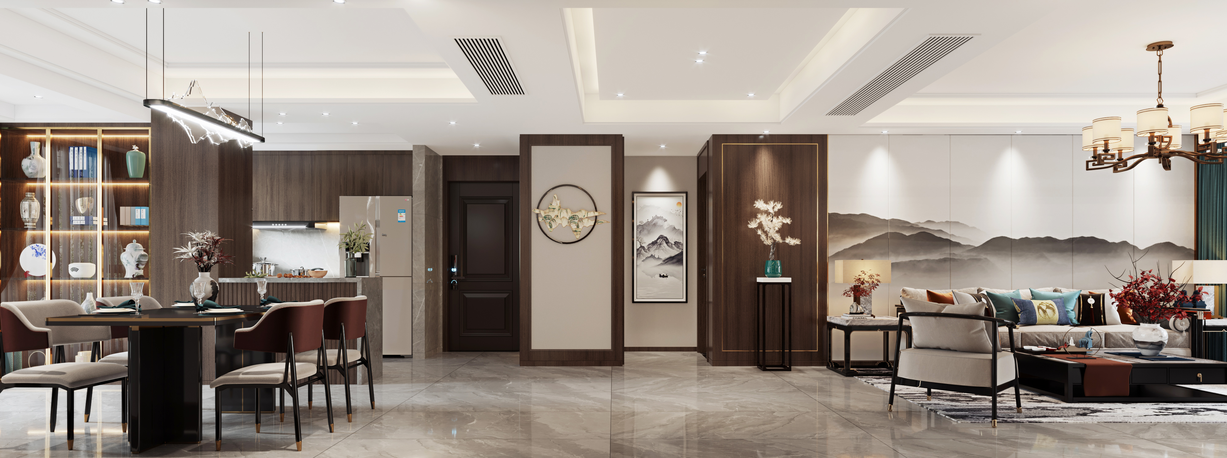 新中式-万达大公馆-四室两厅-154㎡装修实景效果图装修-四室两厅-新中式