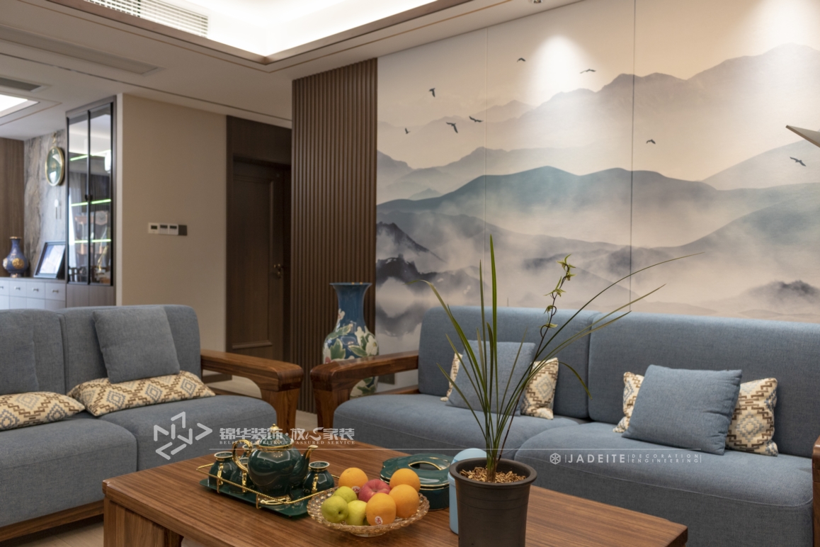 新中式風格-萬達大公館-三室兩廳-135㎡裝修實景效果圖