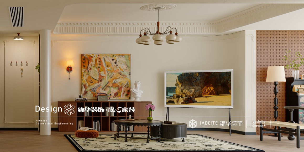 法式中古-钱江方洲-三室两厅-130㎡装修实景效果图装修-三室两厅-中古