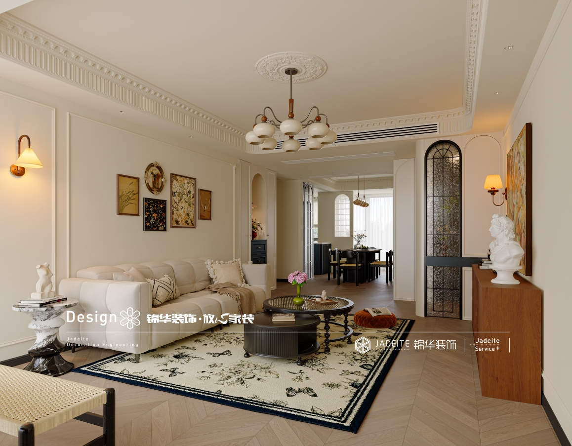 法式中古-钱江方洲-三室两厅-130㎡装修实景效果图装修-三室两厅-中古