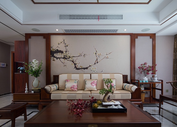 新中式风格-小天鹅品园-三室两厅-128平-装修实景图