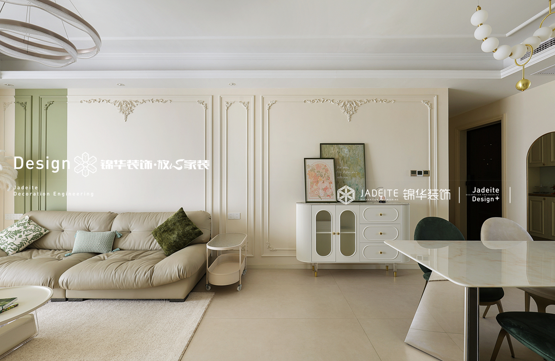 轻法式风-翡翠文华-三室两厅一厨二卫-125㎡-装修实景图装修-三室两厅-法式