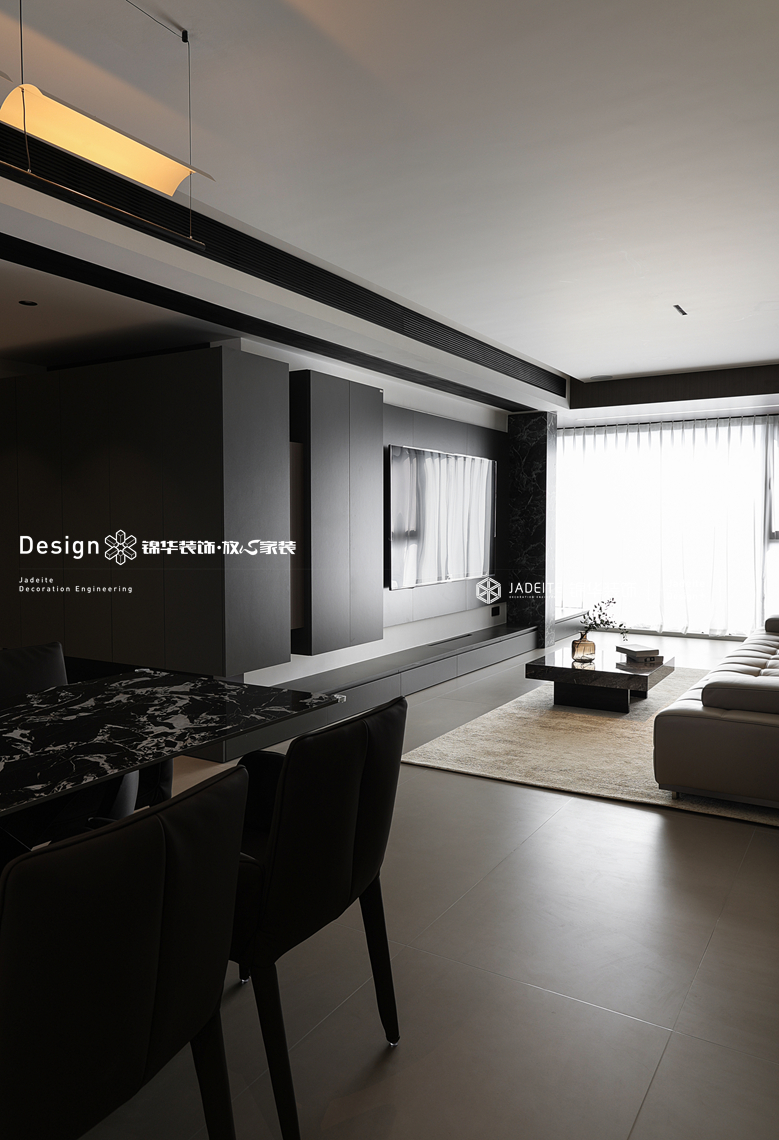 意式黑白灰-中铁彩乐居-三室两厅两卫-125㎡-装修实景图装修-三室两厅-现代简约