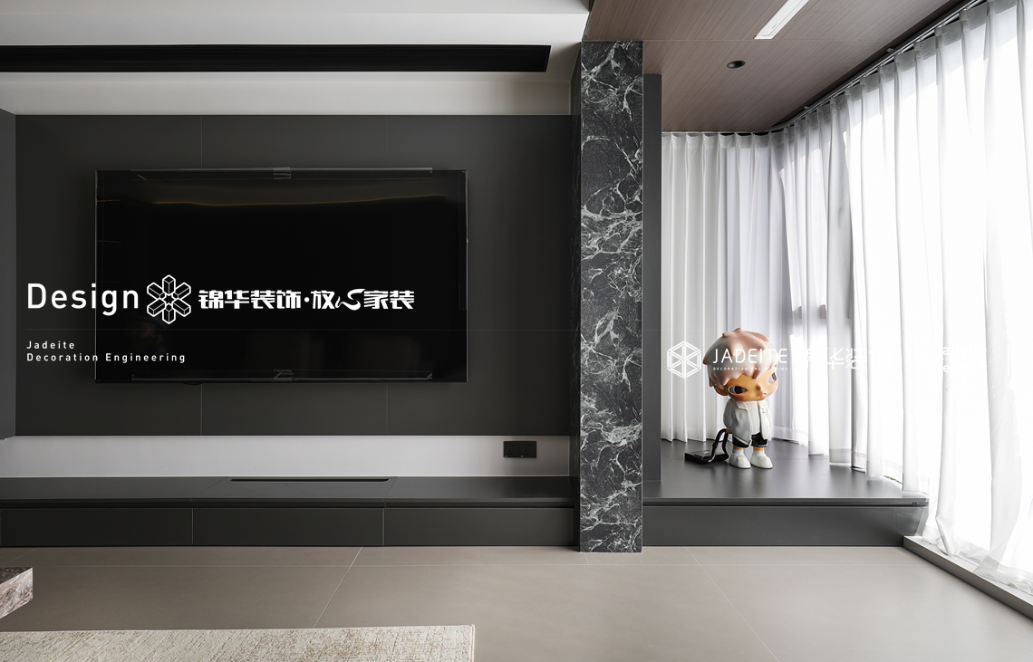 意式黑白灰-中铁彩乐居-三室两厅两卫-125㎡-装修实景图装修-三室两厅-现代简约